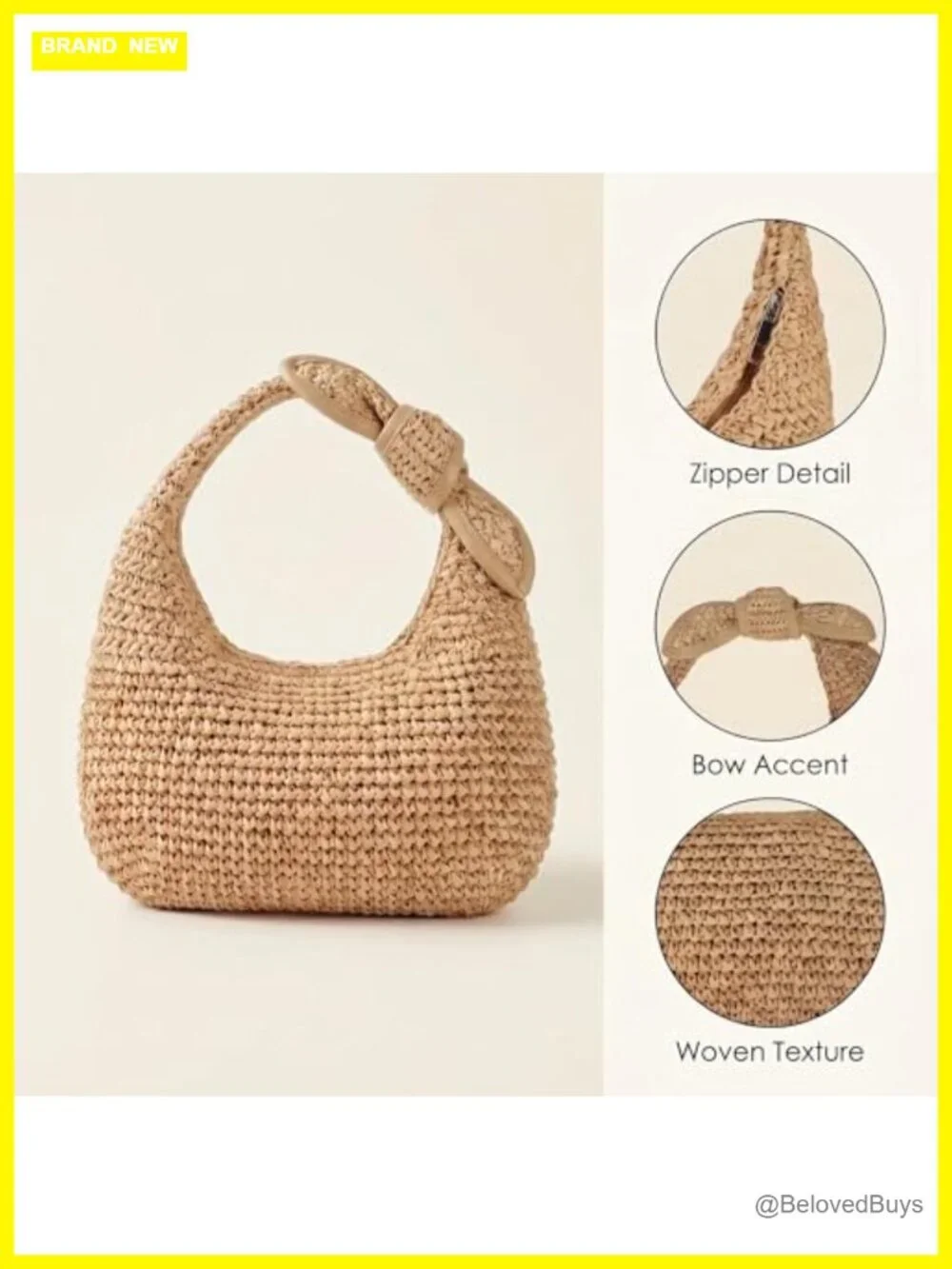 Handwoven Straw Hobo Bag - Lightweight Beach Shoulder Purse
